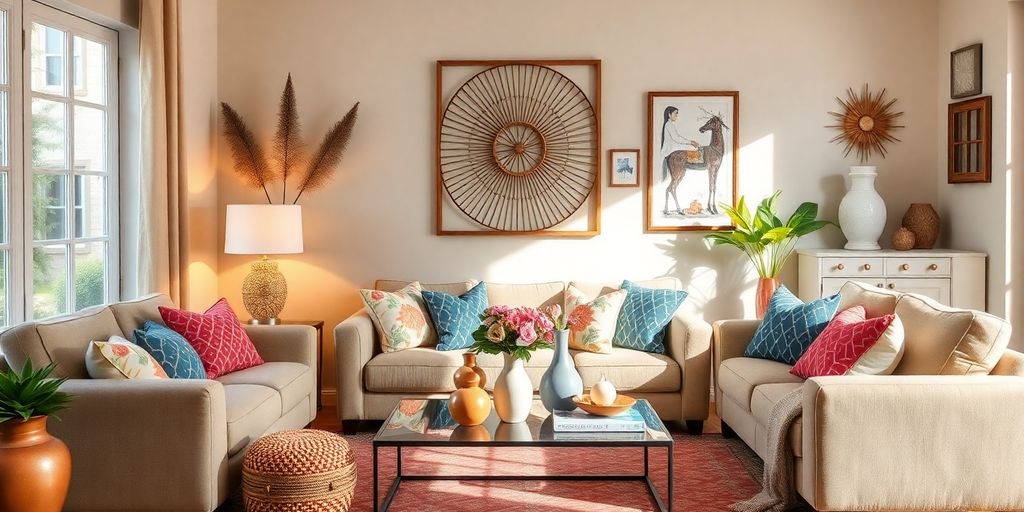 Stylish living room decor using the 3-5-7 rule.