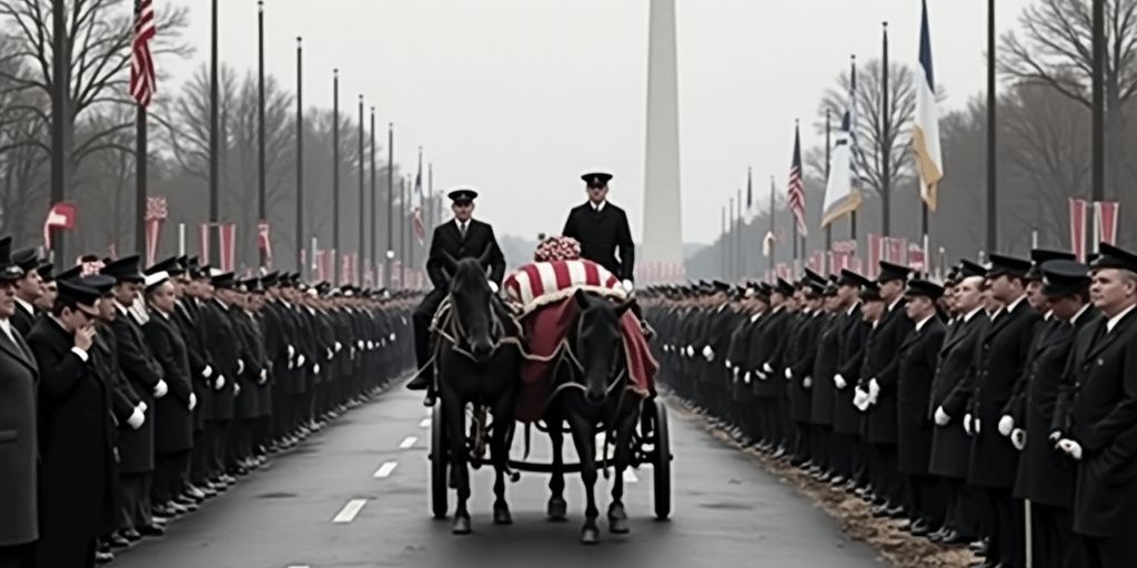 Funeral procession of President John F. Kennedy in mourning.