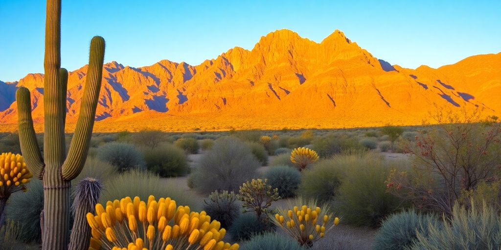 Desert landscape with cacti and mountains in Arizona.