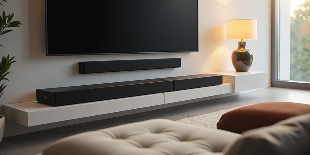 Moderner Soundbar ohne Subwoofer im Wohnzimmer.