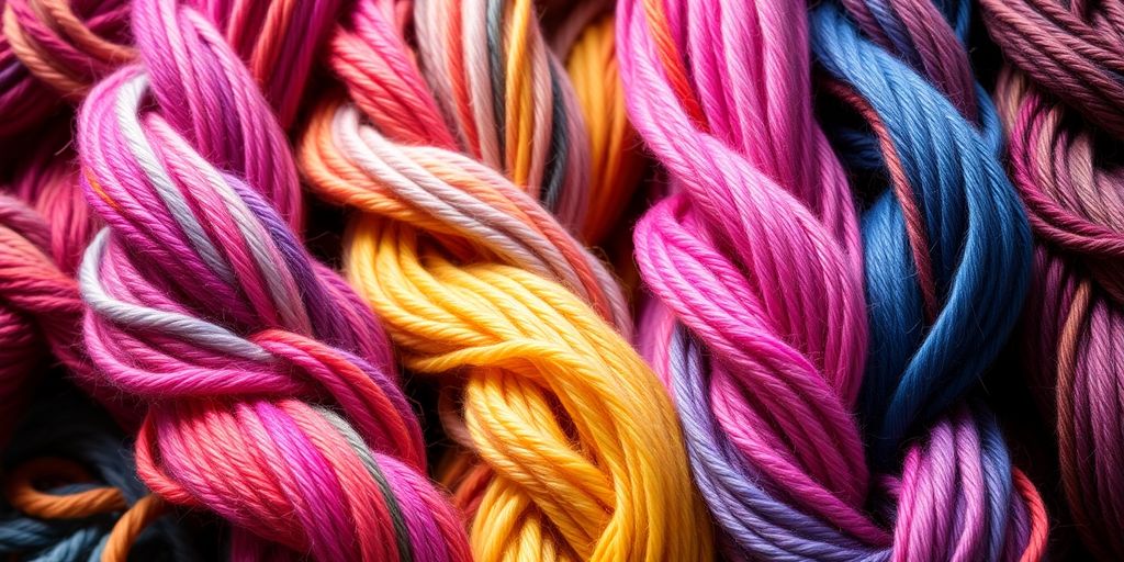 Soft hanks of colourful hand-dyed yarn.