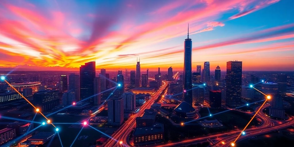 Australian cityscape with digital connections.