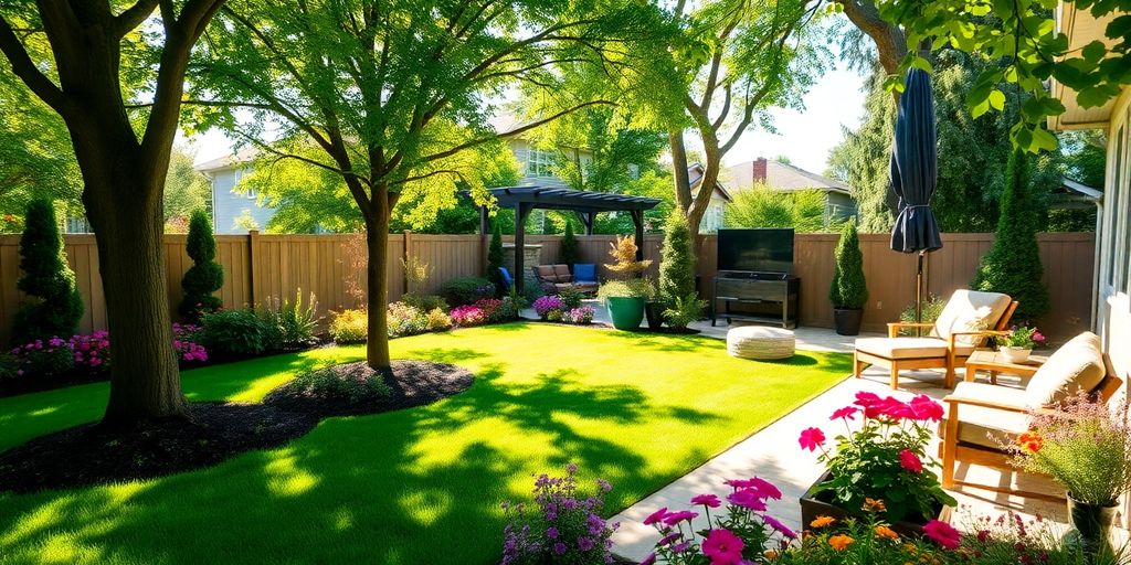 Beautiful Ottawa backyard with lush greenery and patio.