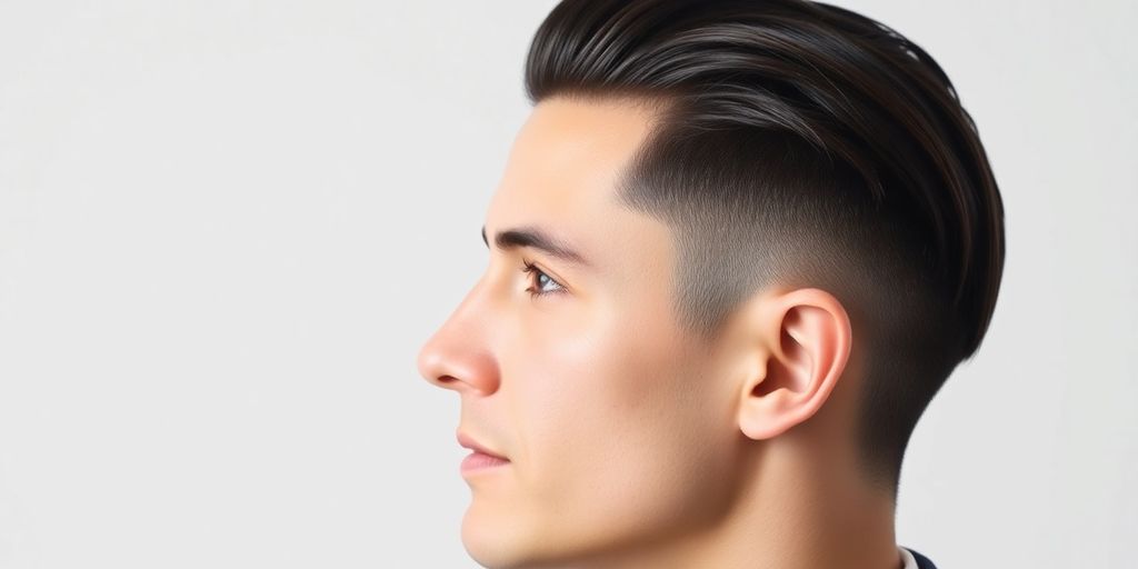Man with taper fade haircut, minimalist style, soft lighting.