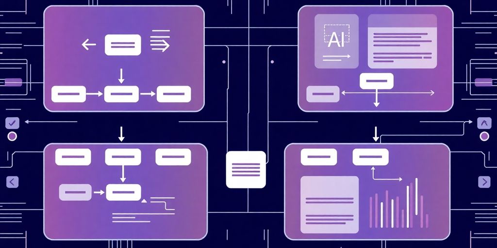 Ilustração dinâmica de fluxos de trabalho de IA.