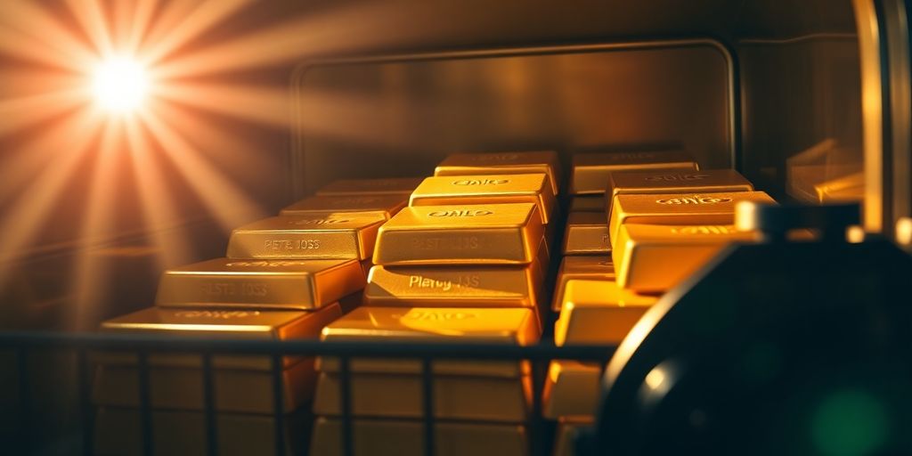 Lingots d'or empilés dans un coffre-fort.