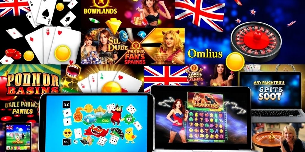 Collage of online casino games on digital devices.