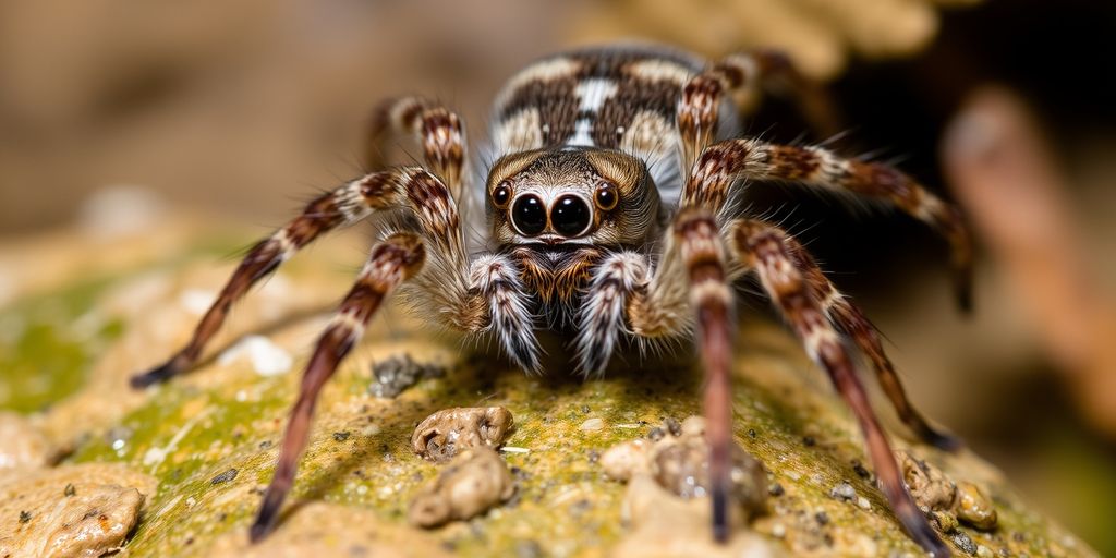 Close-up of a wolf spider on a natural background.