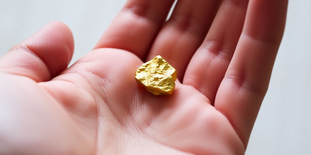 Main tenant une pépite d'or brillante