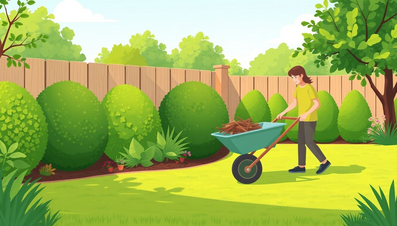 Person clearing garden with wheelbarrow