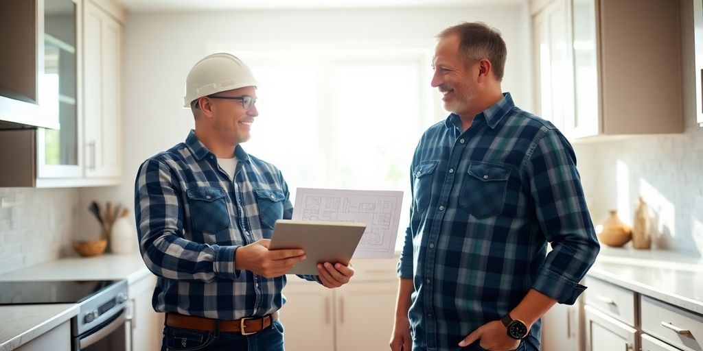 Home renovation, contractor discussing plans
