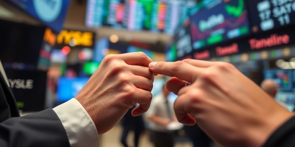 Trader's hands at work in a financial environment.