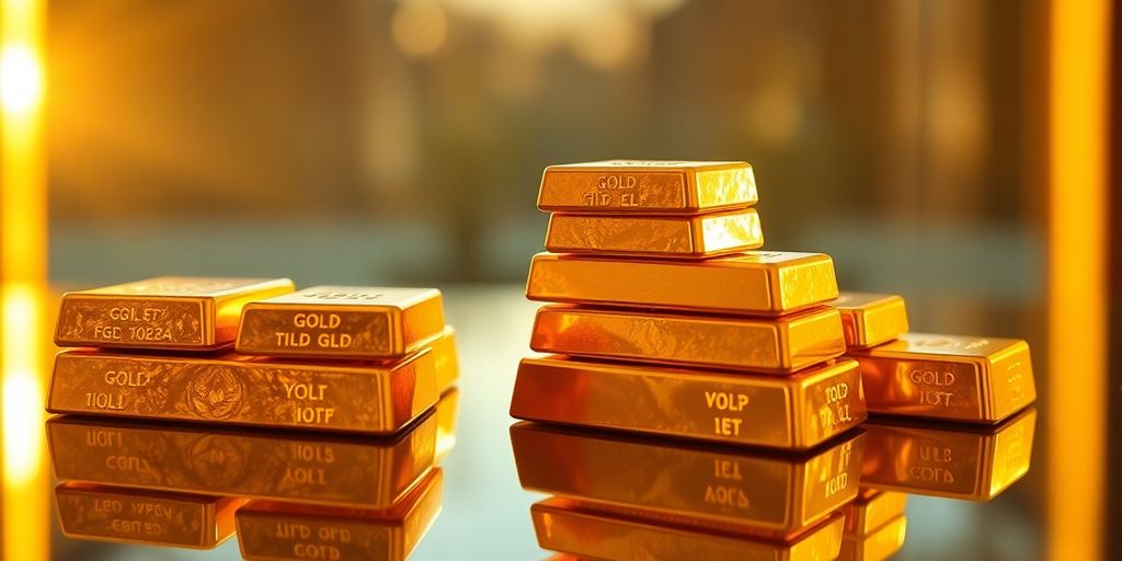 Une scène avec des barres d'or brillantes.