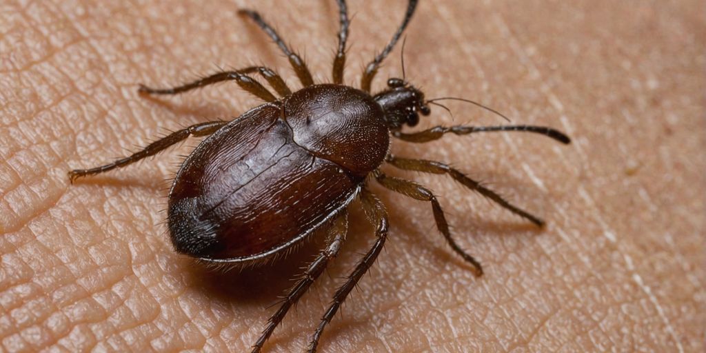 Tick on human skin close-up