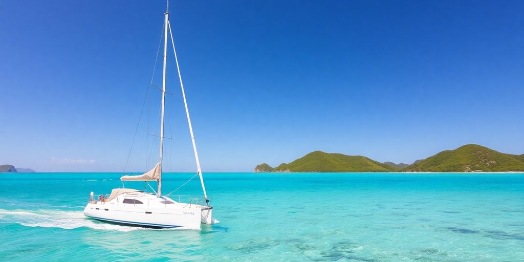 Sailboat gliding through turquoise BVI waters.