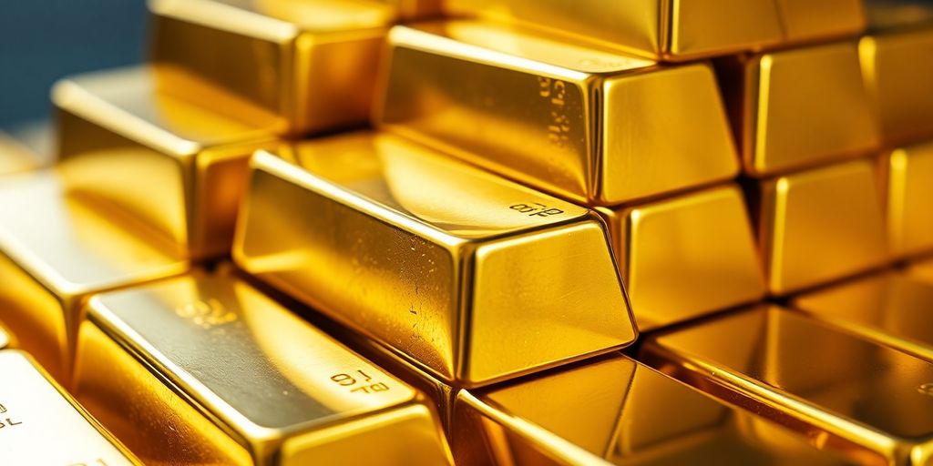 Lingots d'or empilés, cadeau précieux et brillant.