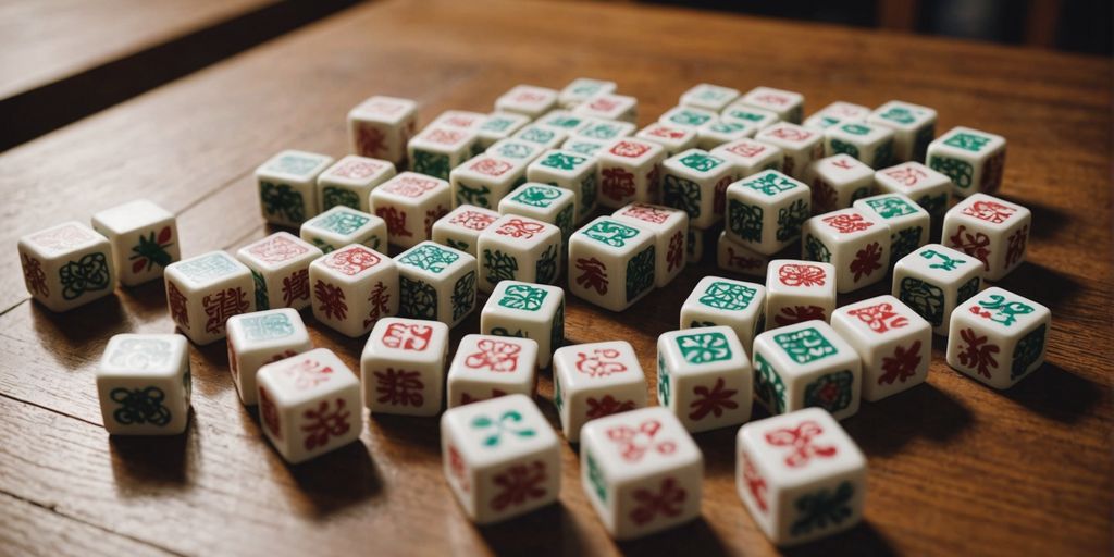 Rare mahjong tiles with intricate designs on display.