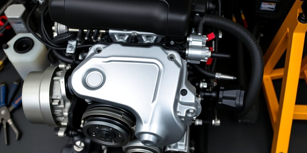 Subaru Levorg engine components and tools.