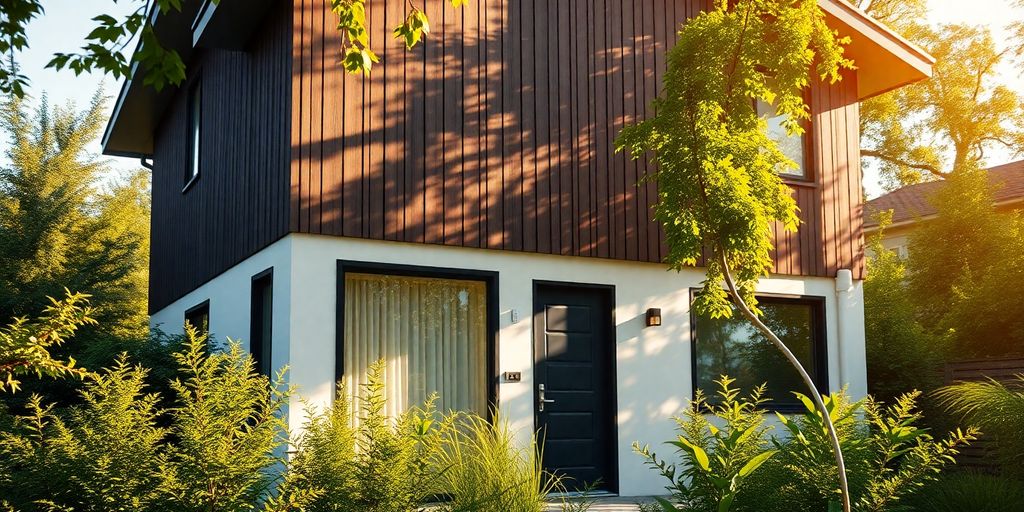 Eco-friendly house with smart technology integration.