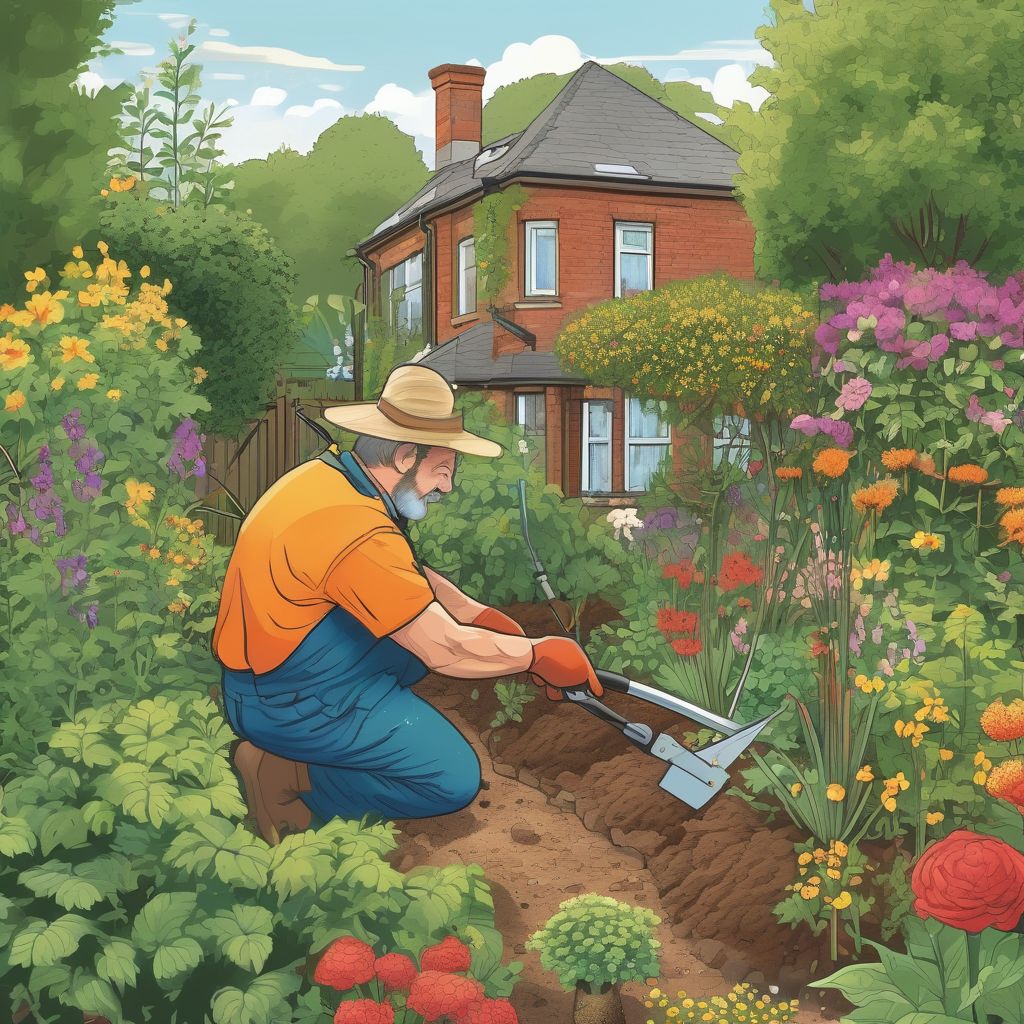 gardener using high-quality hand tools for pruning, digging, and weeding in a thriving garden