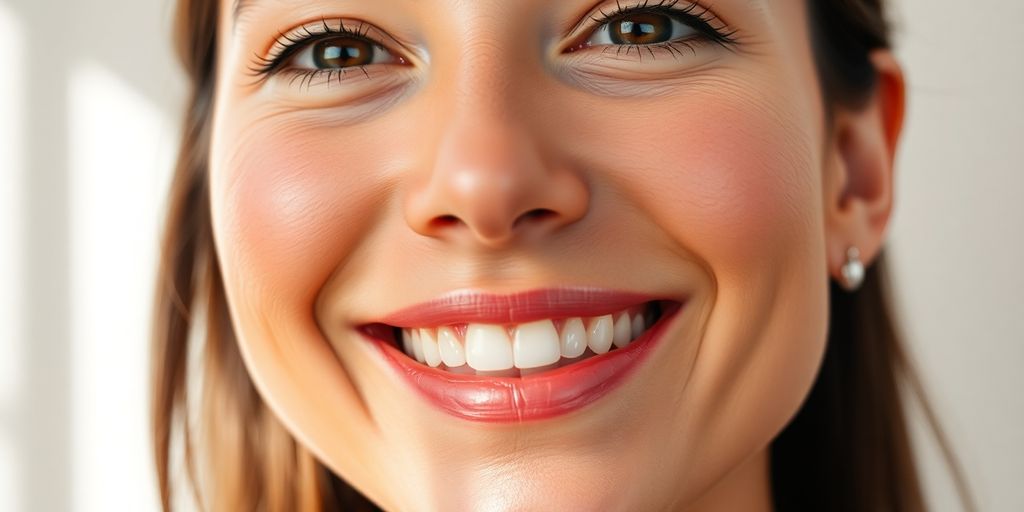 Woman's face with glowing, smooth skin.