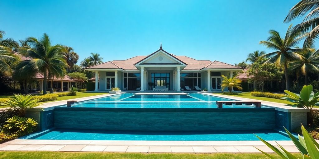 Luxurious villa in Thailand with a beautiful pool.