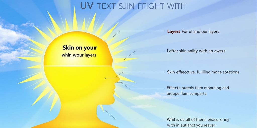 Sun with UV rays affecting human skin silhouette.