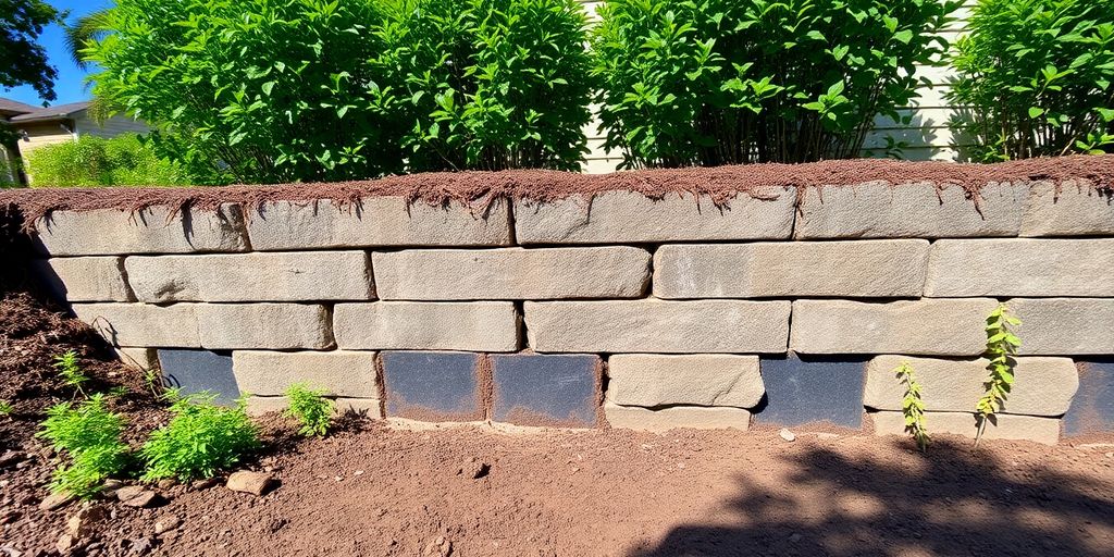 Well-maintained foundation with drainage systems and greenery.