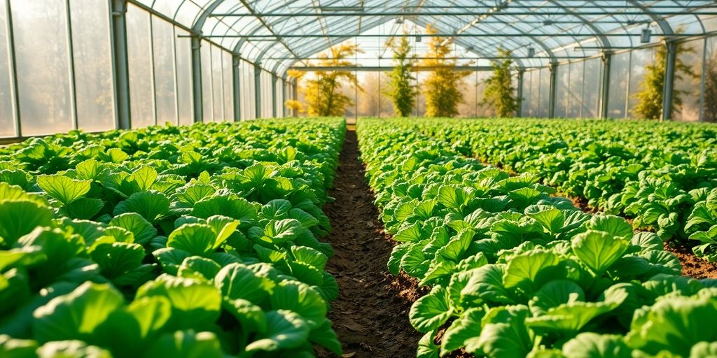 Gewächshaus mit winterlichem Gemüse im September