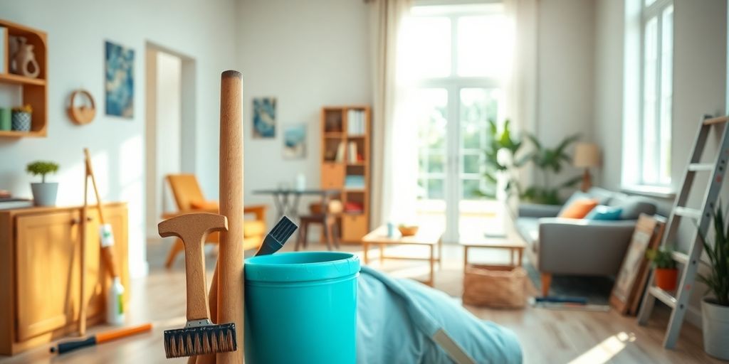 Bright living space with tools for DIY home repairs.