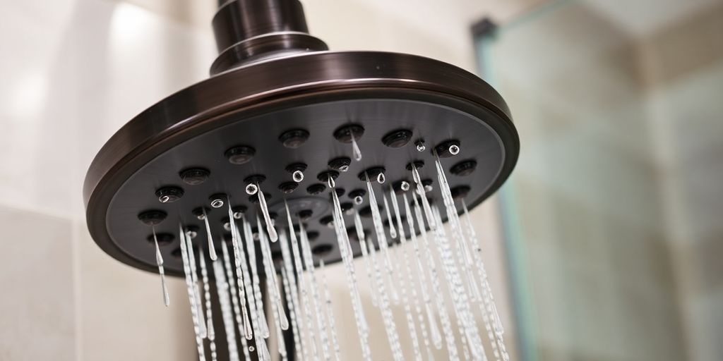 Elegant ORB bronze shower system in modern bathroom.