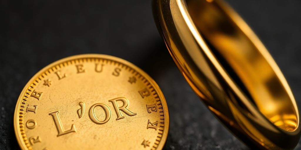 Pièces d'or Louis d'or et anneaux en or.