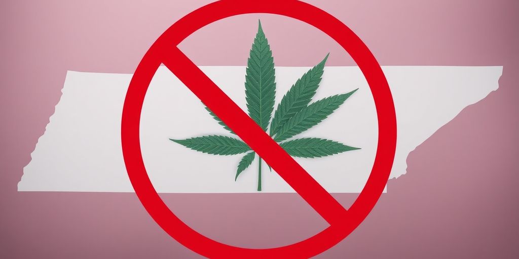 Tennessee state outline with a prohibition symbol over cannabis.