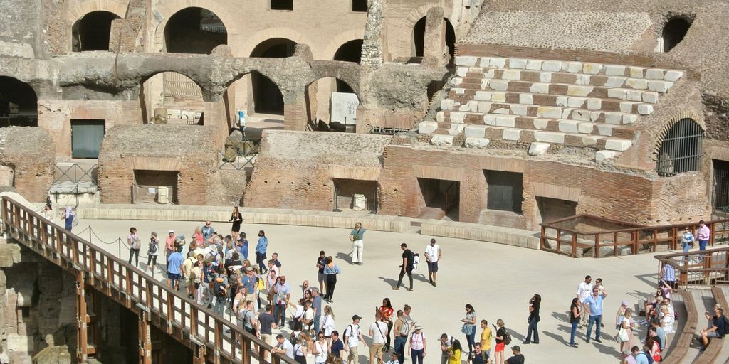 a group of people in a large building