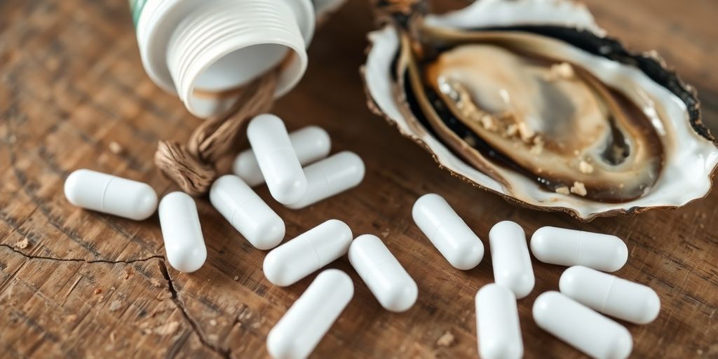 Zinc capsules and fresh oysters.