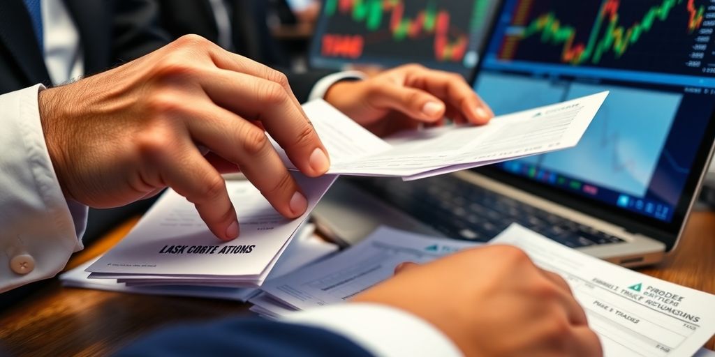 Trader's hands adjusting options contracts on a laptop.