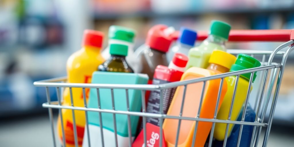 Einkaufswagen mit Produkten für Cashback-Programme.