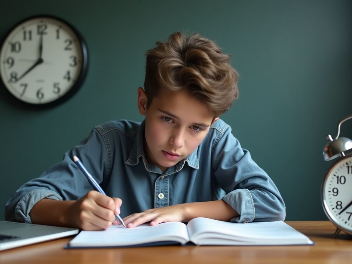 Student studying with materials for SAT preparation.