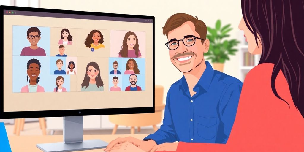 Teacher leading diverse online students.