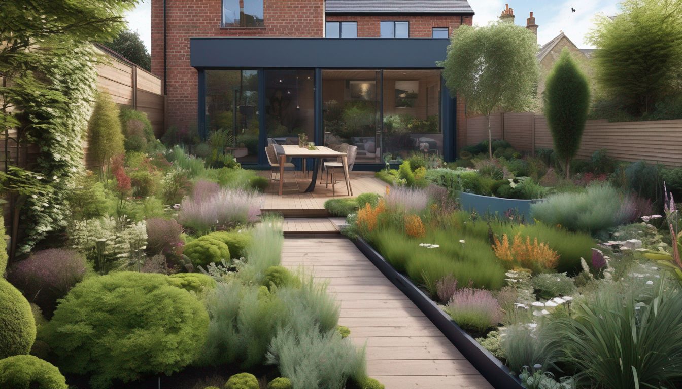 urban UK garden with wildlife habitats