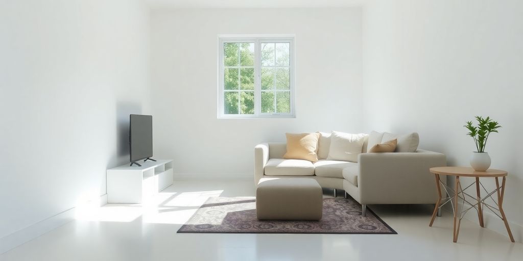 Clean, organized living room after junk removal.