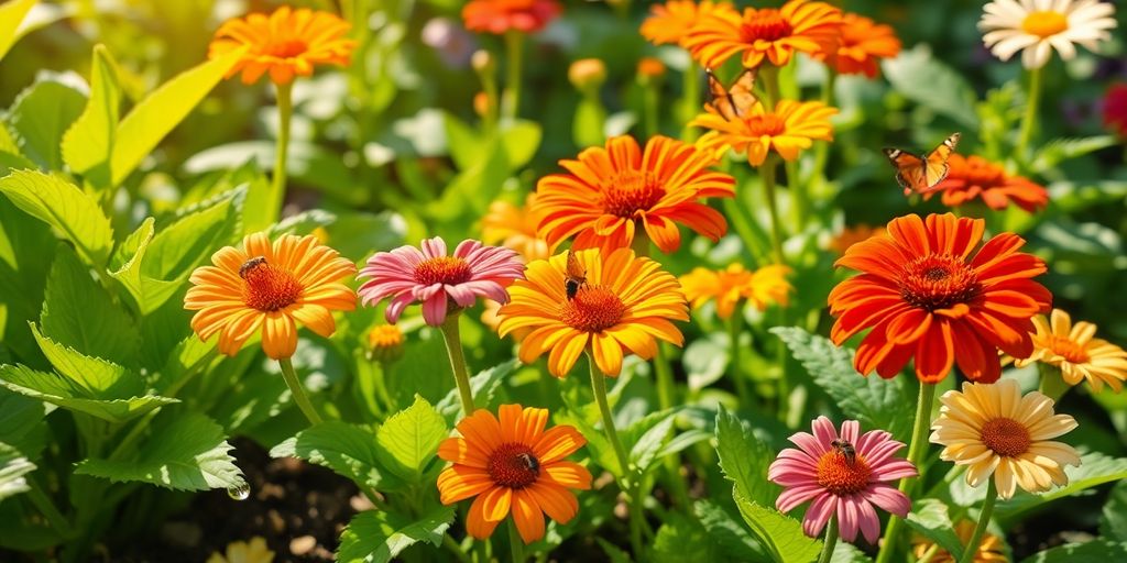 Lush garden with healthy plants and beneficial insects.