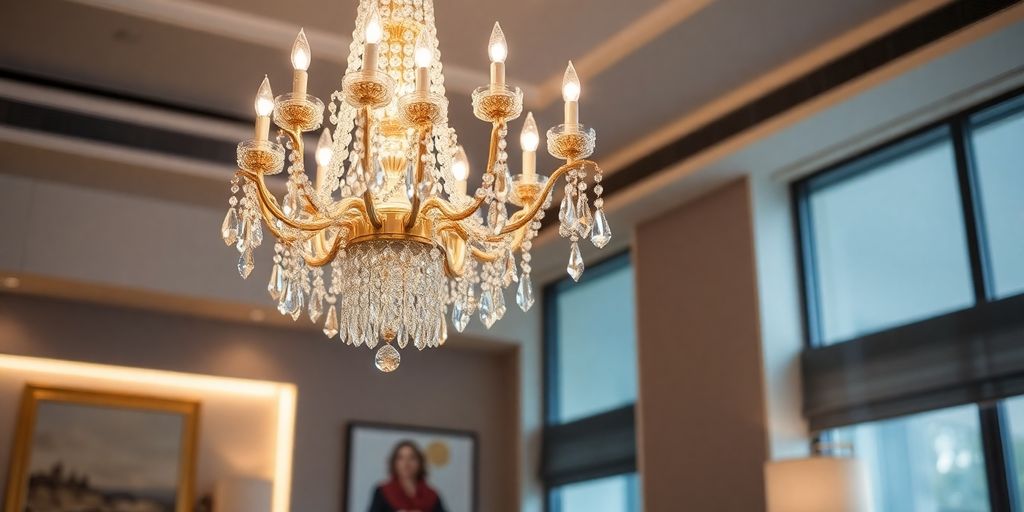 Elegant chandelier in a contemporary interior setting.