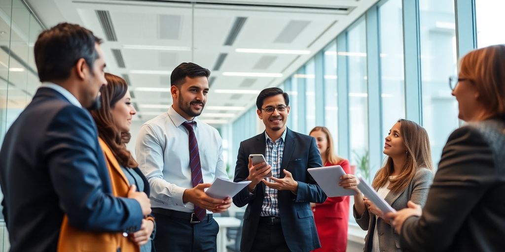 Business professionals collaborating on cross-border payments.