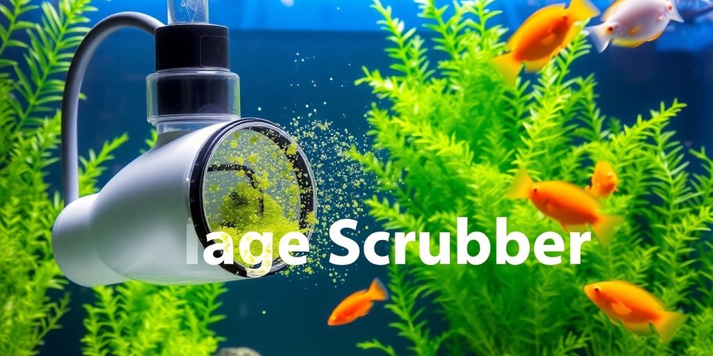 Aquarium with algae scrubber and colorful fish swimming.