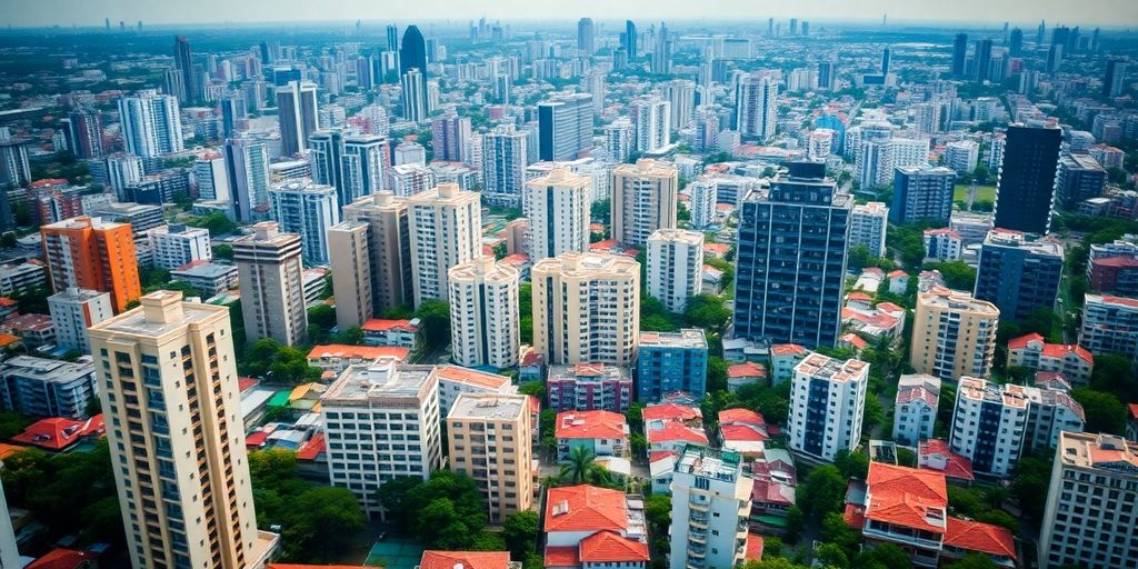 Cityscape of Manila highlighting rental buildings and homes.