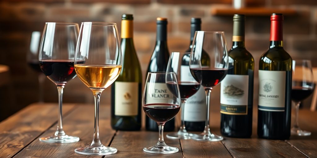 Wine tasting setup with glasses and fine wines.