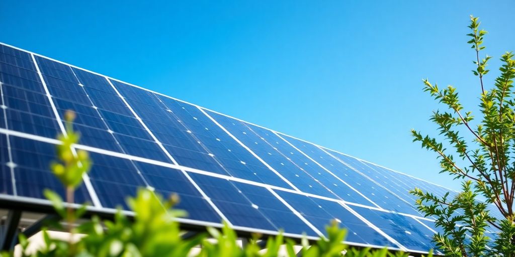 Bifacial solar panels in a sunny outdoor setting.