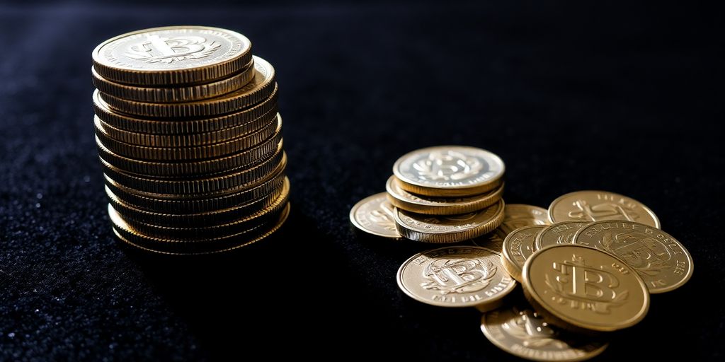 Pièces de monnaie brillantes sur un fond sombre