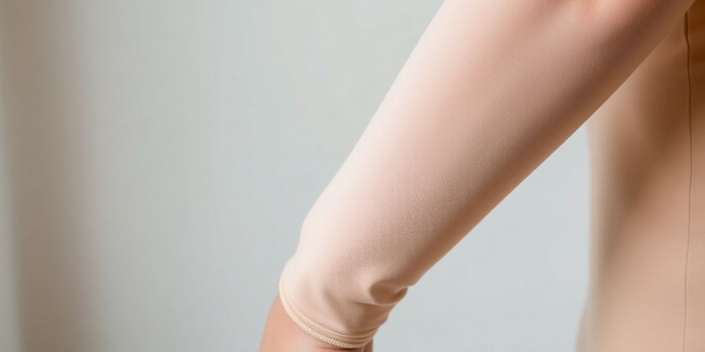 Compression garments on arm and leg.